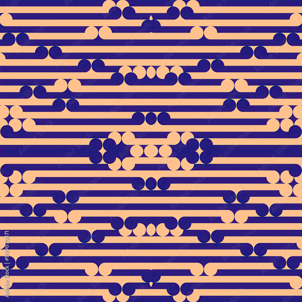 Poster Digital illustration of interweaving symmetrical pattern in orange and purple. 3d rendering