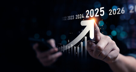 Business growing in 2025. Analytical businessman planning business growth 2025, strategy digital...