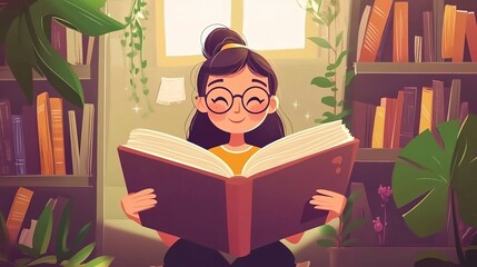 Immersive Reading Experience: World Book Day Concept with Cartoon Illustration