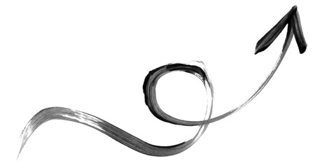 Watercolor brush style sketch drawing. Black arrow and curves on transparent background and png with isolated