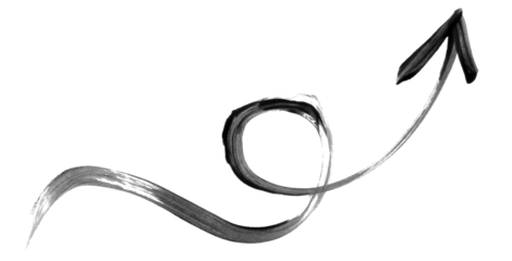 Watercolor brush style sketch drawing. Black arrow and curves on transparent background and png with isolated