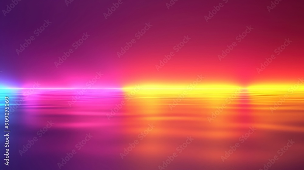 Poster vibrant abstract landscape with multicolored lights reflecting on calm water, creating a serene and 