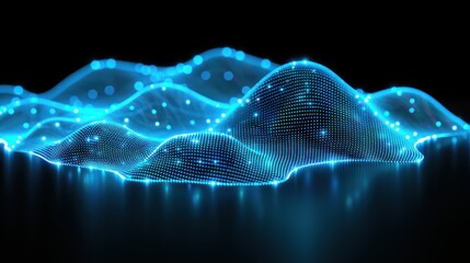 A glowing array of blue waves undulating gracefully in the dark