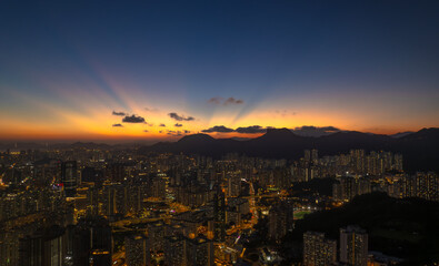 sunbeam of Hong Kong with the scenes of  high dense housing