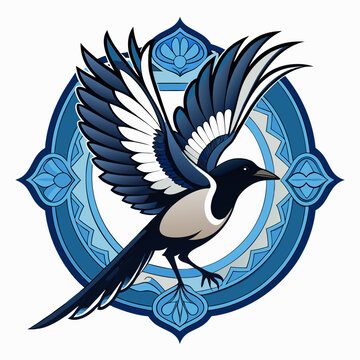 recommend clip art: magpie robin flying unique logo with decorative vector art illustrator