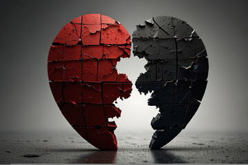 A broken heart symbolizes loss, breakup, or divorce, capturing the emotional depth of separation and lost love.