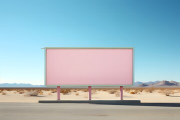 Fototapeta premium Minimalist Pink Billboard in Empty Desert