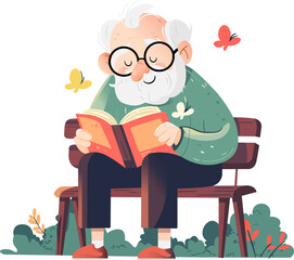 grandfather read a book in the park The World Senior Citizen's Day is celebrated on 21 August each year.
