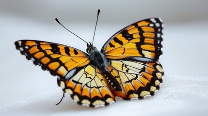 Obraz premium A vibrant monarch butterfly opens its wings, showcasing stunning colors
