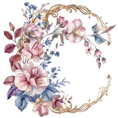 Obraz premium Enchanting Floral Watercolor Painting in Vintage Gold Frame for Sophisticated Wedding Invitations