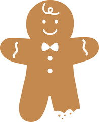 Obraz premium Bitten gingerbread man flat vector. Gingerbread man cookies with bites taken off vector. Holiday gingerbread man cookie svg.