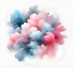 Fototapeta premium Abstract watercolor illustration with soft pink blue smoke effect on white background.