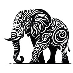 Obraz premium A beautiful elephant black line stencil artwork isolated on white background PNG