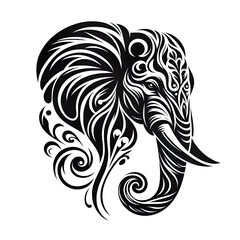 Fototapeta premium A beautiful elephant black line stencil artwork isolated on white background PNG