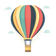 Fototapeta premium A colorful hot air balloon floating against a clear sky, perfect for travel, adventure, and outdoor themes.