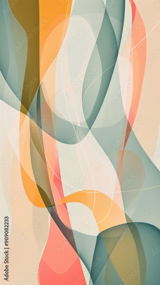 Poster soft pastel lines and organic shapes blend together, creating a calming and harmonious abstract comp