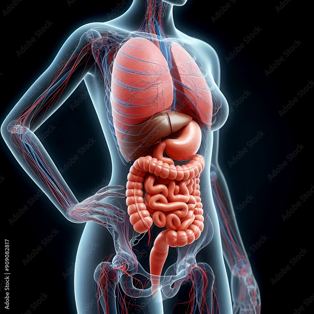 Wall mural 3D illustration of the human digestive system organs.