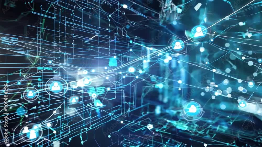 Poster abstract digital representation of a business network with data points