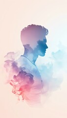 A creative silhouette of a man blended with vibrant colors, illustrating introspection and artistic expression in a modern design.