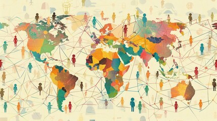 Fototapeta premium A digital illustration showing the interconnectedness of diverse cultures globally