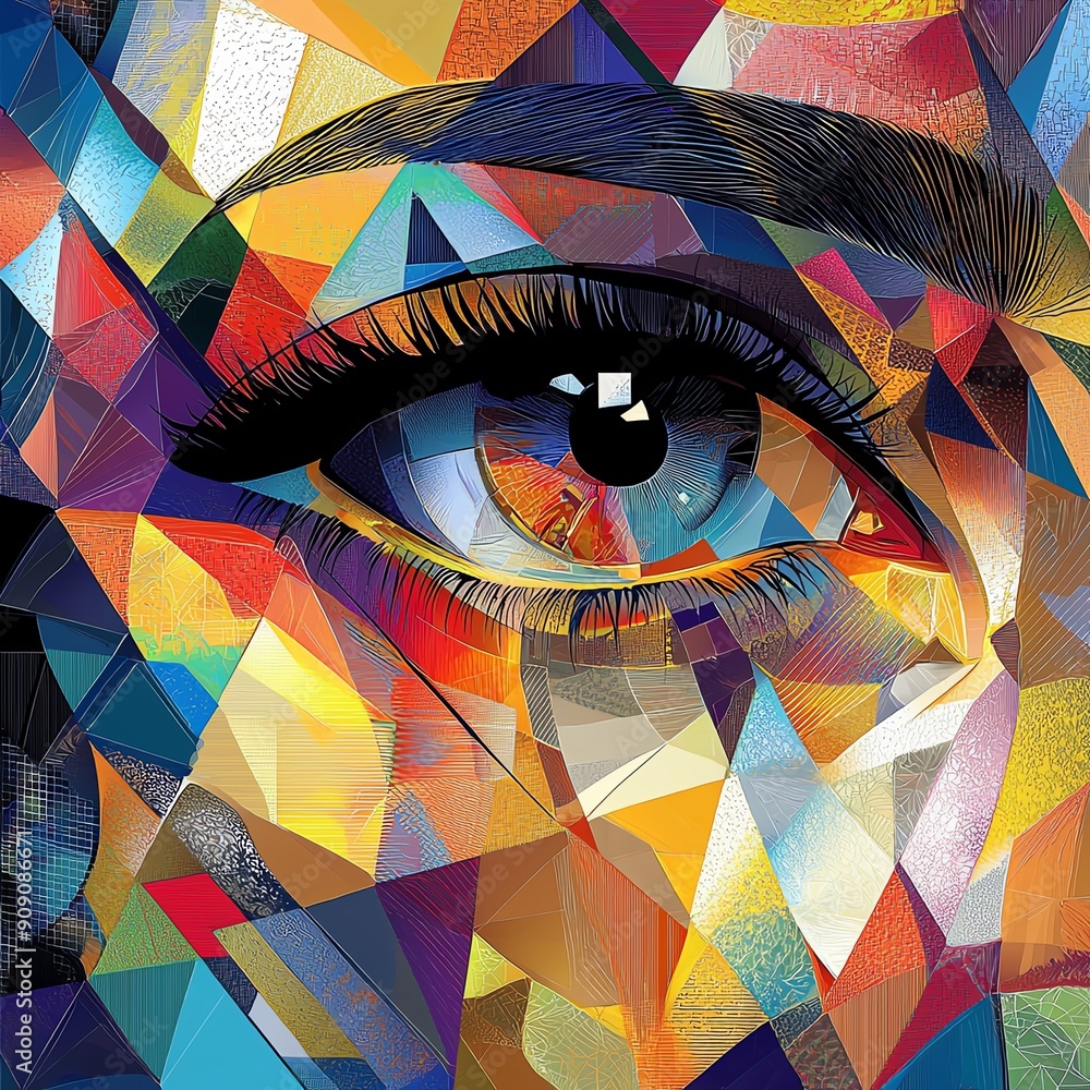 Poster Craft a mesmerizing image of a detailed close-up Vector art collage, using geometric shapes and vibrant hues to capture attention and spark imagination