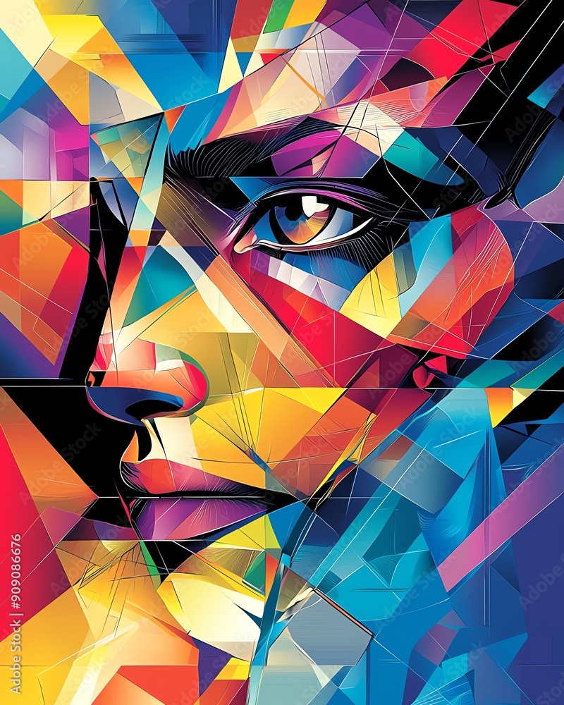 Poster craft a mesmerizing image of a detailed close-up vector art collage, using geometric shapes and vibr