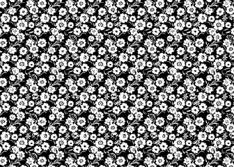 Seamless pattern with flowers. Black and white floral background.