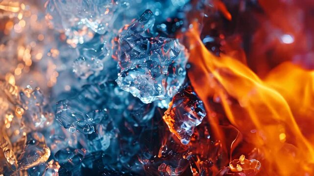 Vivid clash of ice and fire in dynamic close-up	

