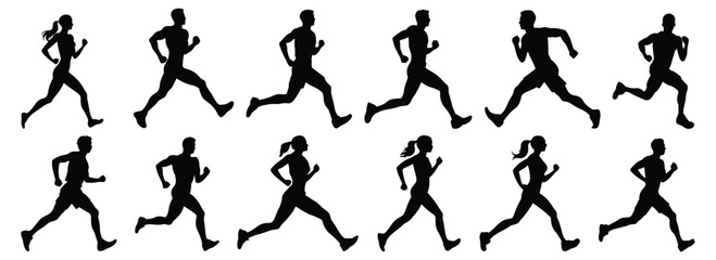 Runner sport silhouettes set, pack of vector silhouette design, isolated background