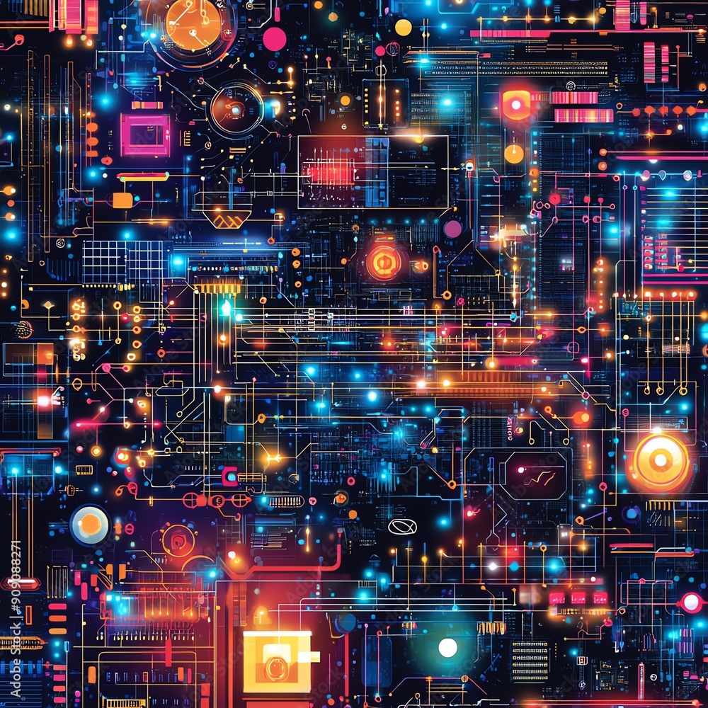 Poster design a vector collage template with a tech theme include digital elements like circuit patterns lo