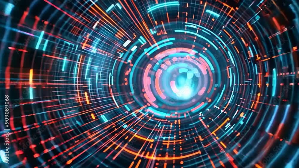 Poster abstract digital tunnel with flowing data and bright colors