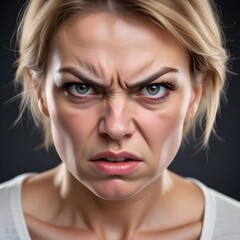 Naklejka premium Angry Caucasian white woman with a furious expression