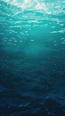 Obraz premium A calming transition of deep blue and turquoise hues evokes the tranquility of the underwater world, with soft sparkles and gentle waves