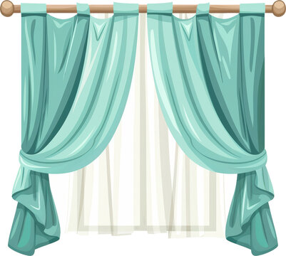 teal curtains on rod, window, home decor clip art preview