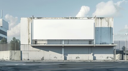 Obraz premium Blank White Billboard Displayed Next to Modern Warehouse Building