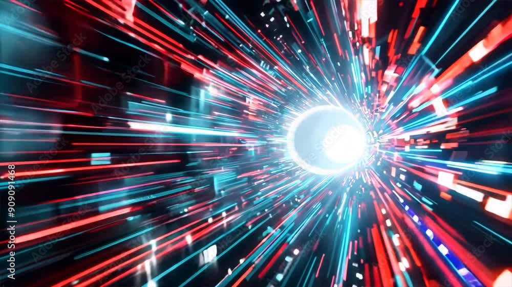 Poster abstract digital tunnel with flowing data and bright colors