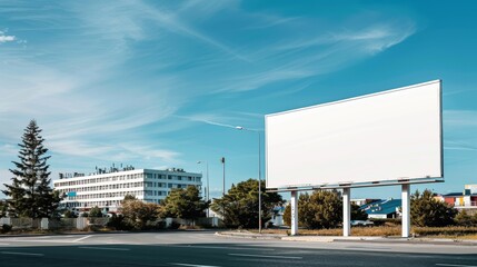 Obraz premium White Blank Billboard Displayed Outside Sports Arena for Advertisement