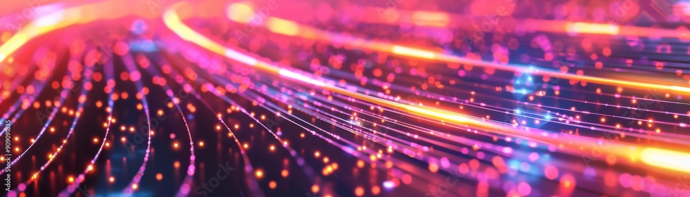 Poster vibrant abstract background with colorful light trails and glowing particles, perfect for digital ar