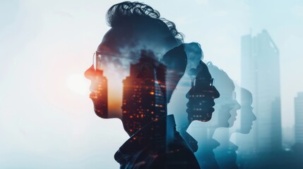 Multiple exposure of a man with different career roles.