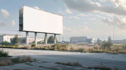 Blank White Billboard with Display in Urban Industrial Zone