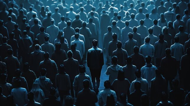 Conceptual image of feeling alone in a crowd.