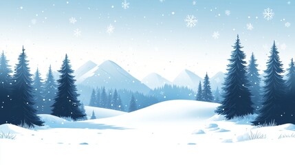 Naklejka premium Snowy Mountain Landscape with Tall Pine Trees