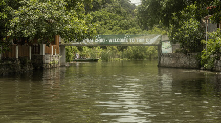 Naklejka premium river landscape of Tam Coc-Bich Dong in Ninh Binh Province in Vietnam