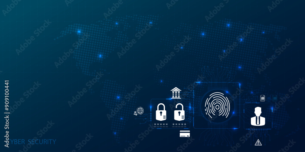 Poster abstract circle digital cyber security fingerprint connection and communication futuristic on blue b
