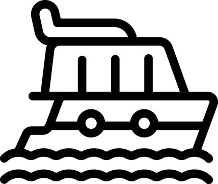 recommend clip art: Simple outline river boat floating on water surface icon for web design isolated on white background