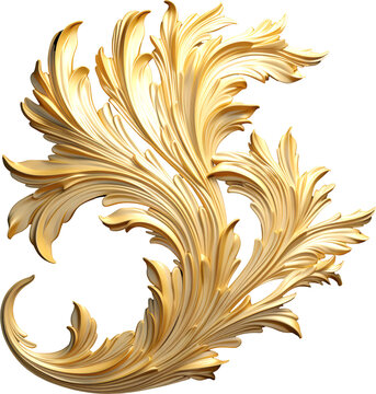 Gold Acanthus isolated on transparent background. PNG	
