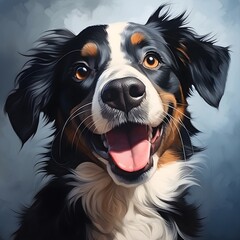 Fototapeta premium Happy Bernese Mountain Dog with tongue out, close-up portrait.