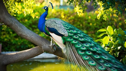 Obraz premium Stunning Beautiful Peacock Images. A beautiful peacock is a symbol of elegance and grace, renowned for its stunning iridescent feathers that display a vibrant array of colours. 