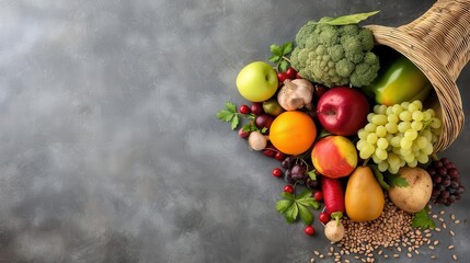 Cornucopias Filled with fruits, vegetables, and grains