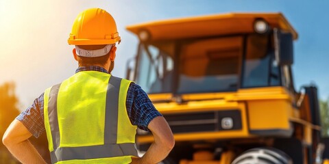 Construction Worker in Reflective Vest Supervising Site Work